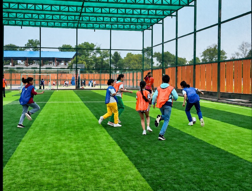 The covered turf at Birla Open Minds International School, Bhopal