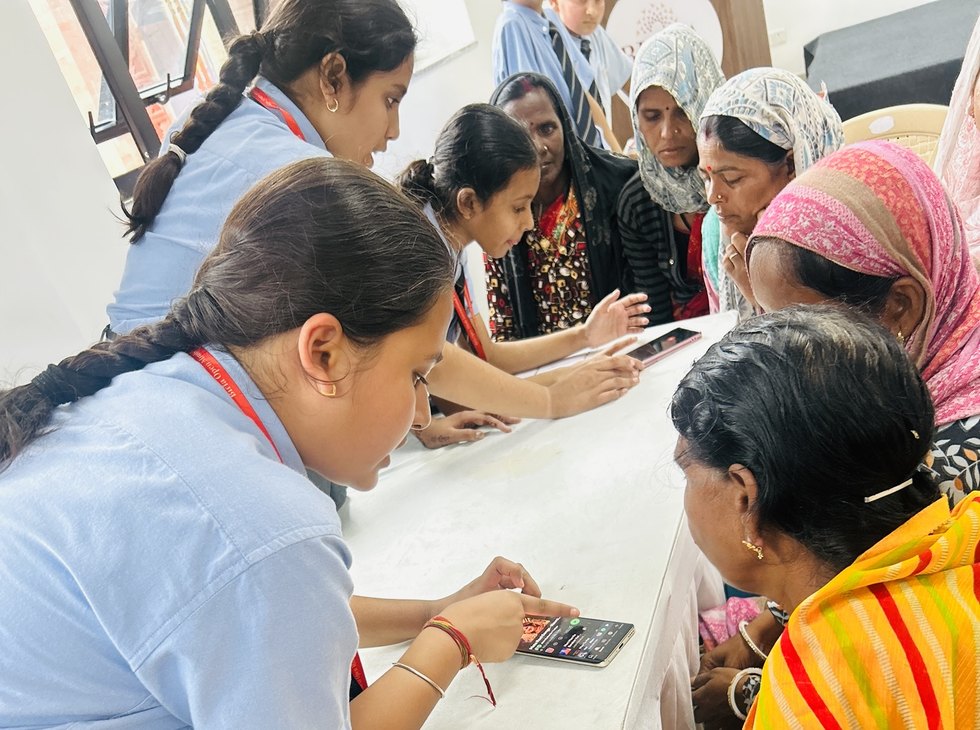 Leaning in to see it properly at Birla Open Minds International School, Bhopal