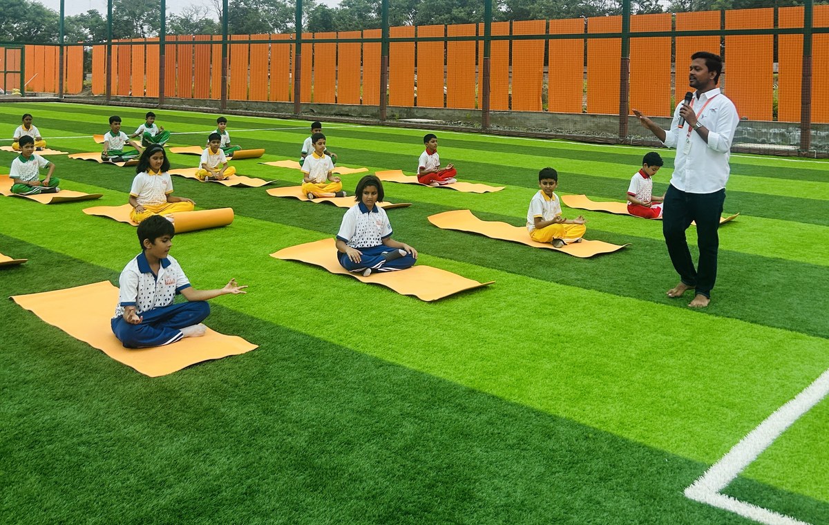 Mats laid out across the turf at Birla Open Minds International School, Bhopal