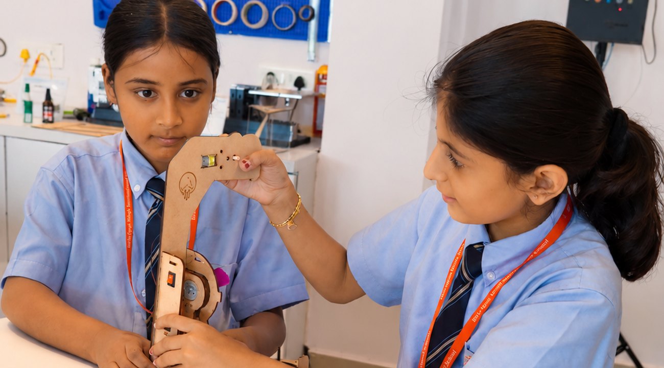 A mechanical arm, assembled from the drawings up, Birla Open Minds International School, Bhopal