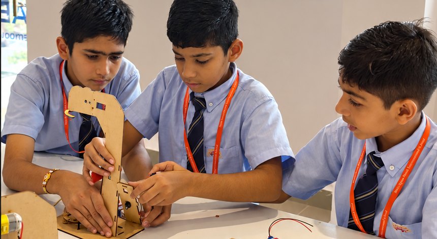 Three to a model, heads down at Birla Open Minds International School, Bhopal