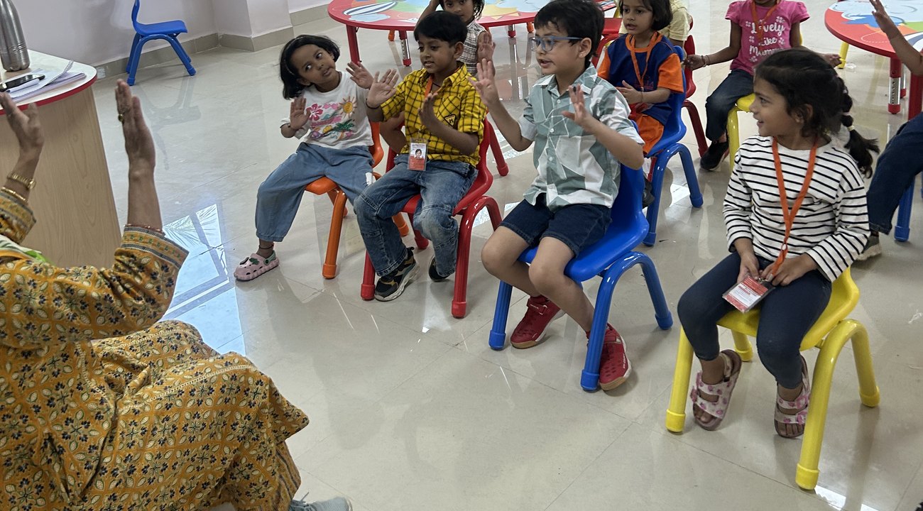 The activity room, where the floor is as much a work surface as the table, Birla Open Minds International School, Bhopal